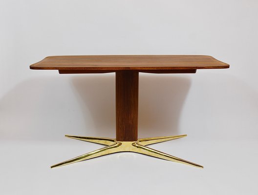 Brass and Walnut Coffee Table attributed to Oswald Haerdtl for Hagenauer, Vienna, Austria, 1950s-MWV-1751063