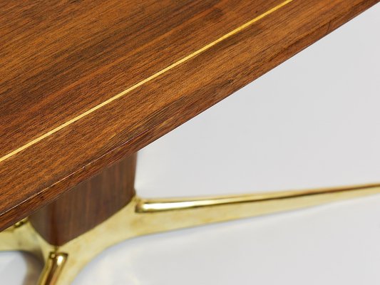 Brass and Walnut Coffee Table attributed to Oswald Haerdtl for Hagenauer, Vienna, Austria, 1950s-MWV-1751063