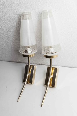 Brass and White Transparent Glass Sconces, 1960s, Set of 2-VQY-778058