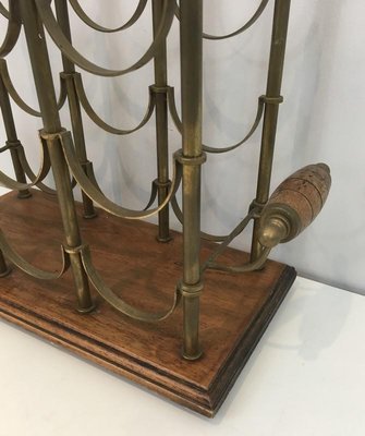 Brass and Wood Bottle Rack, 1960s-BA-658232