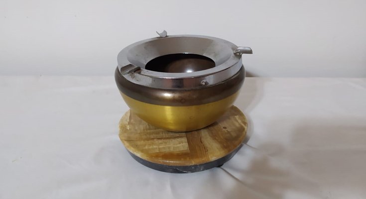 Brass Ashtray with Marble Base, 1960s-SNX-1368506