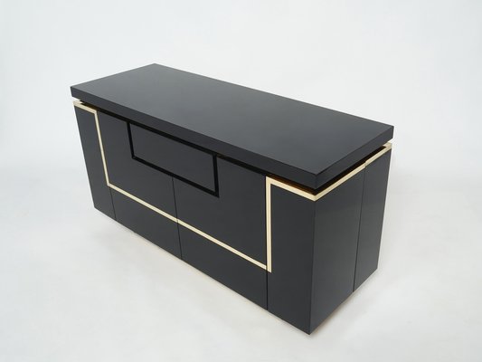 Brass Black Lacquered Sideboard Bar Cabinet by Jean Claude Mahey for Roche Bobois, 1970s-YJA-1071248