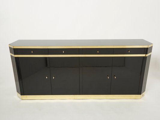 Brass & Black Lacquered Sideboard by Jean Claude Mahey for Maison Roméo, 1970s-YJA-1072887