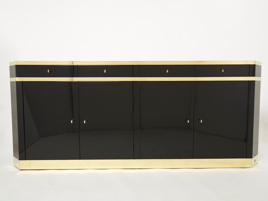 Brass & Black Lacquered Sideboard by Jean Claude Mahey for Maison Roméo, 1970s-YJA-1072887