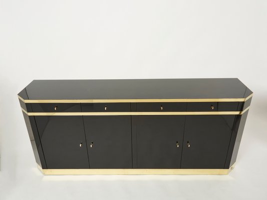 Brass & Black Lacquered Sideboard by Jean Claude Mahey for Maison Roméo, 1970s-YJA-1072887