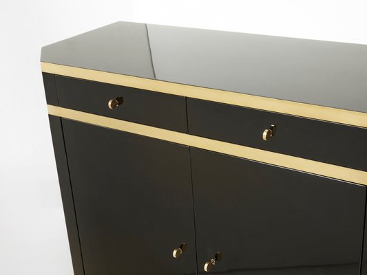 Brass & Black Lacquered Sideboard by Jean Claude Mahey for Maison Roméo, 1970s-YJA-1072887