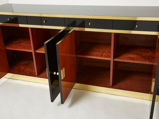 Brass & Black Lacquered Sideboard by Jean Claude Mahey for Maison Roméo, 1970s-YJA-1072887