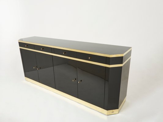 Brass & Black Lacquered Sideboard by Jean Claude Mahey for Maison Roméo, 1970s-YJA-1072887