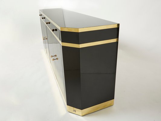 Brass & Black Lacquered Sideboard by Jean Claude Mahey for Maison Roméo, 1970s-YJA-1072887