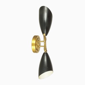 Brass, Black & White Metal Sconce, 1950s-RD-1807012