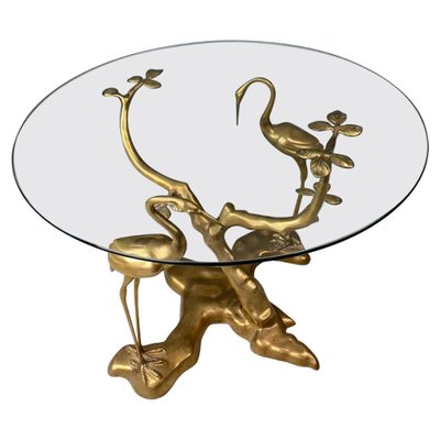 Brass Bonsai Tree & Cane Bird Side Table by Willy Daro, Belgium, 1970s-DT-2026294