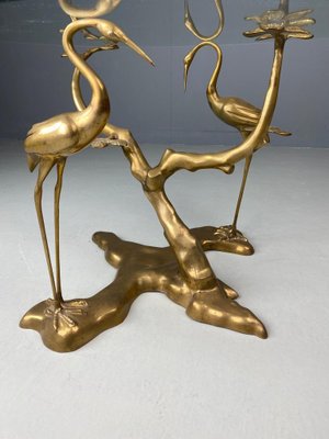 Brass Bonsai Tree & Cane Bird Side Table by Willy Daro, Belgium, 1970s-DT-2026294