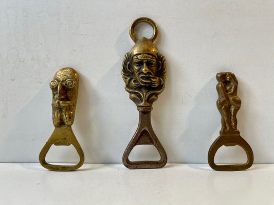 Brass Bottle Cap Openers, 1920s, Set of 3-LCR-1408452