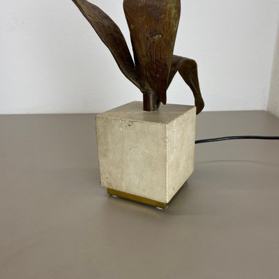 Brass, Bronze and Travertine Table Light attributed to Maison Charles, France, 1970s-QZ-1769391