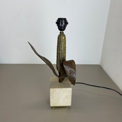 Brass, Bronze and Travertine Table Light attributed to Maison Charles, France, 1970s-QZ-1769391