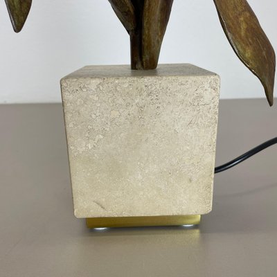 Brass, Bronze and Travertine Table Light attributed to Maison Charles, France, 1970s-QZ-1769391