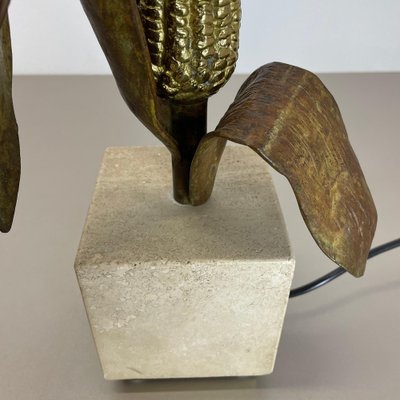 Brass, Bronze and Travertine Table Light attributed to Maison Charles, France, 1970s-QZ-1769391