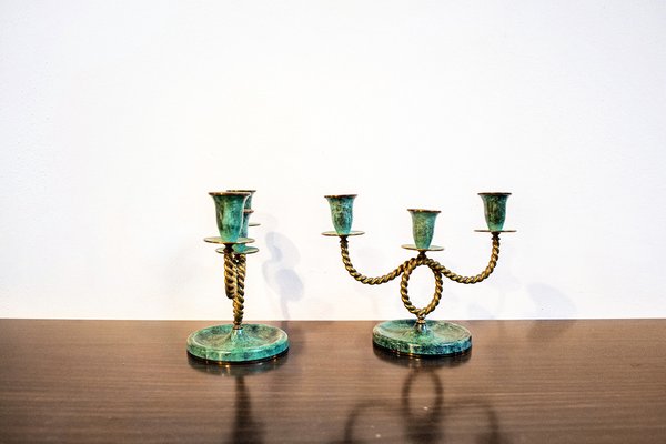 Brass Candleholders in Oxidized Brass, Italy, 1940s, Set of 2-VCV-1821242