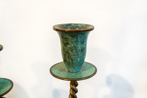 Brass Candleholders in Oxidized Brass, Italy, 1940s, Set of 2-VCV-1821242