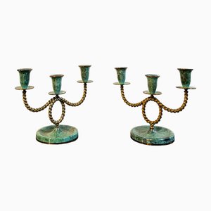 Brass Candleholders in Oxidized Brass, Italy, 1940s, Set of 2-VCV-1821242