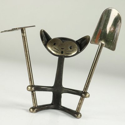 Brass Cat with Cactus Tool by Walter Bosse for Herta Baller, Vienna, 1950s-FUP-694358