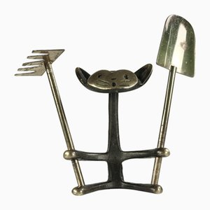 Brass Cat with Cactus Tool by Walter Bosse for Herta Baller, Vienna, 1950s-FUP-694358