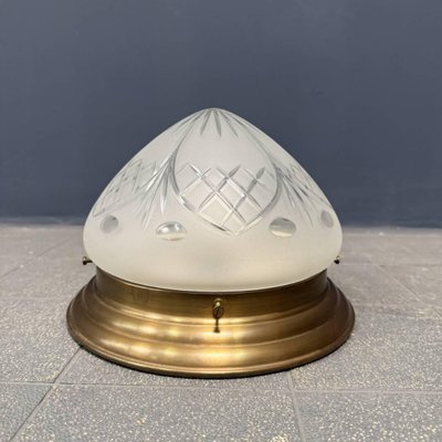 Brass Ceiling Lamp with Frosted Glass Shade, 1970s-NPL-2028660