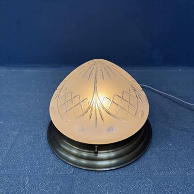 Brass Ceiling Lamp with Frosted Glass Shade, 1970s-NPL-2028660