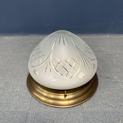 Brass Ceiling Lamp with Frosted Glass Shade, 1970s-NPL-2028660