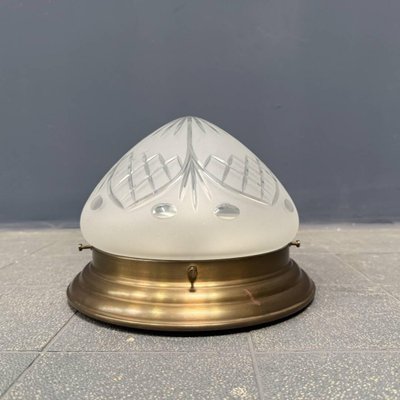 Brass Ceiling Lamp with Frosted Glass Shade, 1970s-NPL-2028660