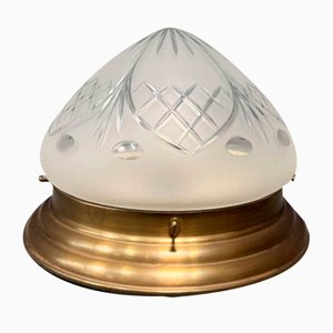 Brass Ceiling Lamp with Frosted Glass Shade, 1970s-NPL-2028660