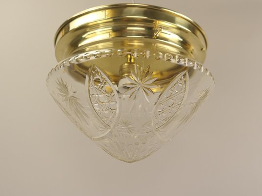 Brass Ceiling Lamp with Lead Crystal Shade, 1920s-KDB-1767881