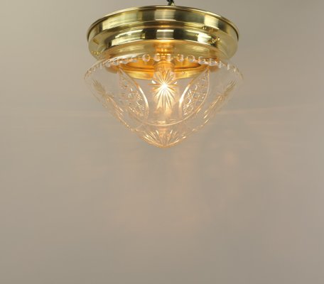 Brass Ceiling Lamp with Lead Crystal Shade, 1920s-KDB-1767881