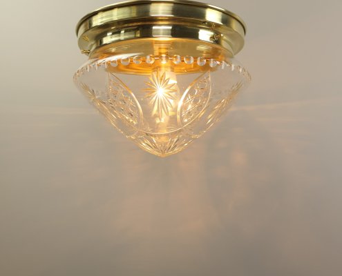 Brass Ceiling Lamp with Lead Crystal Shade, 1920s-KDB-1767881