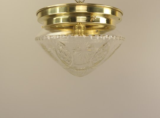 Brass Ceiling Lamp with Lead Crystal Shade, 1920s-KDB-1767881