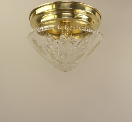 Brass Ceiling Lamp with Lead Crystal Shade, 1920s-KDB-1767881