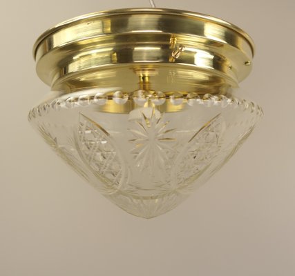 Brass Ceiling Lamp with Lead Crystal Shade, 1920s-KDB-1767881