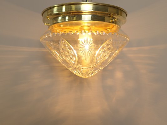 Brass Ceiling Lamp with Lead Crystal Shade, 1920s-KDB-1767881