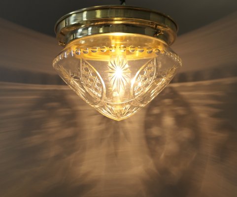 Brass Ceiling Lamp with Lead Crystal Shade, 1920s-KDB-1767881