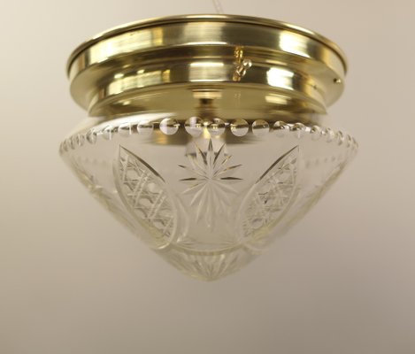 Brass Ceiling Lamp with Lead Crystal Shade, 1920s-KDB-1767881