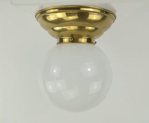 Brass Ceiling Lamp with Opal Screen, Vienna, 1930s-KDB-1338012