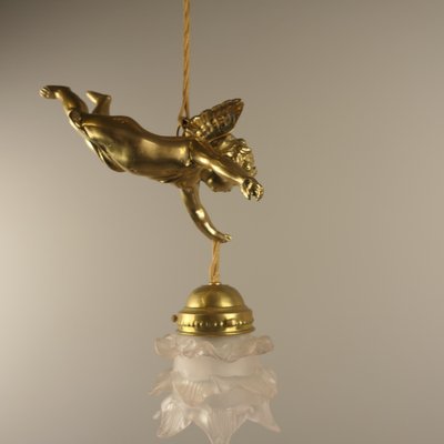 Brass Ceiling Lamp with Putto, France, 1910s-KDB-1754673