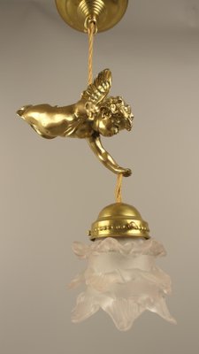 Brass Ceiling Lamp with Putto, France, 1910s-KDB-1754673