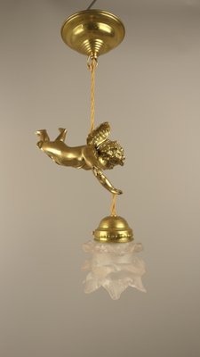 Brass Ceiling Lamp with Putto, France, 1910s-KDB-1754673