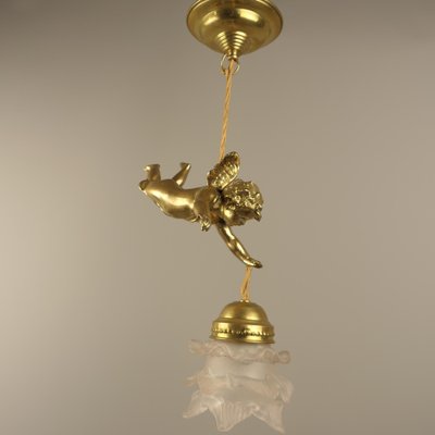 Brass Ceiling Lamp with Putto, France, 1910s-KDB-1754673