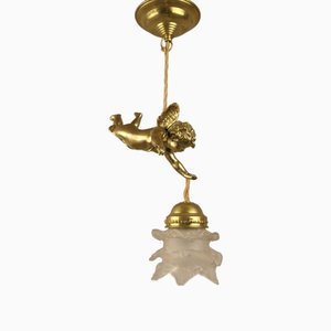 Brass Ceiling Lamp with Putto, France, 1910s-KDB-1754673