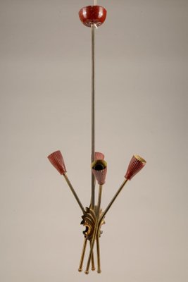 Brass Ceiling Lamp with Red Metal Caps, Italy, 1960s-RAQ-669936