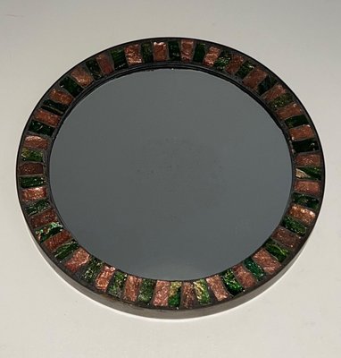 Brass & Ceramic Round Mirror, 1950s-BA-1619808