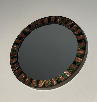 Brass & Ceramic Round Mirror, 1950s-BA-1619808