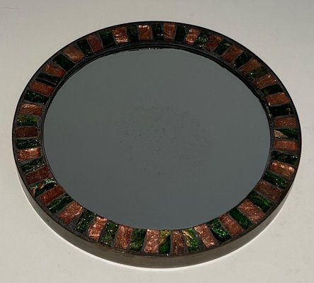 Brass & Ceramic Round Mirror, 1950s-BA-1619808